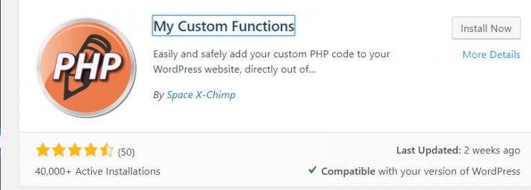 Adding Wordpress custom code to functions.php without writing a plugin