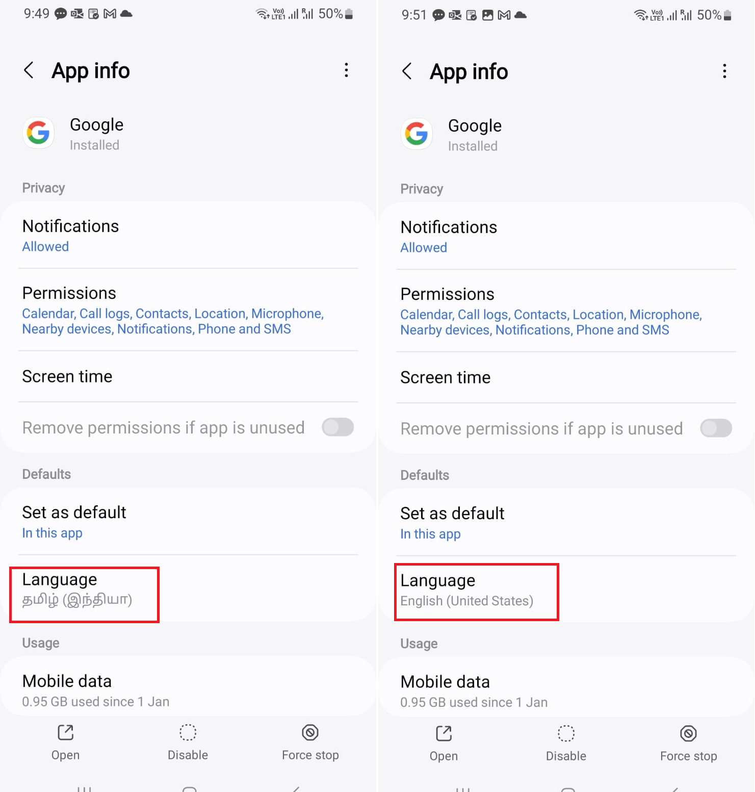 Change Google Language Android 